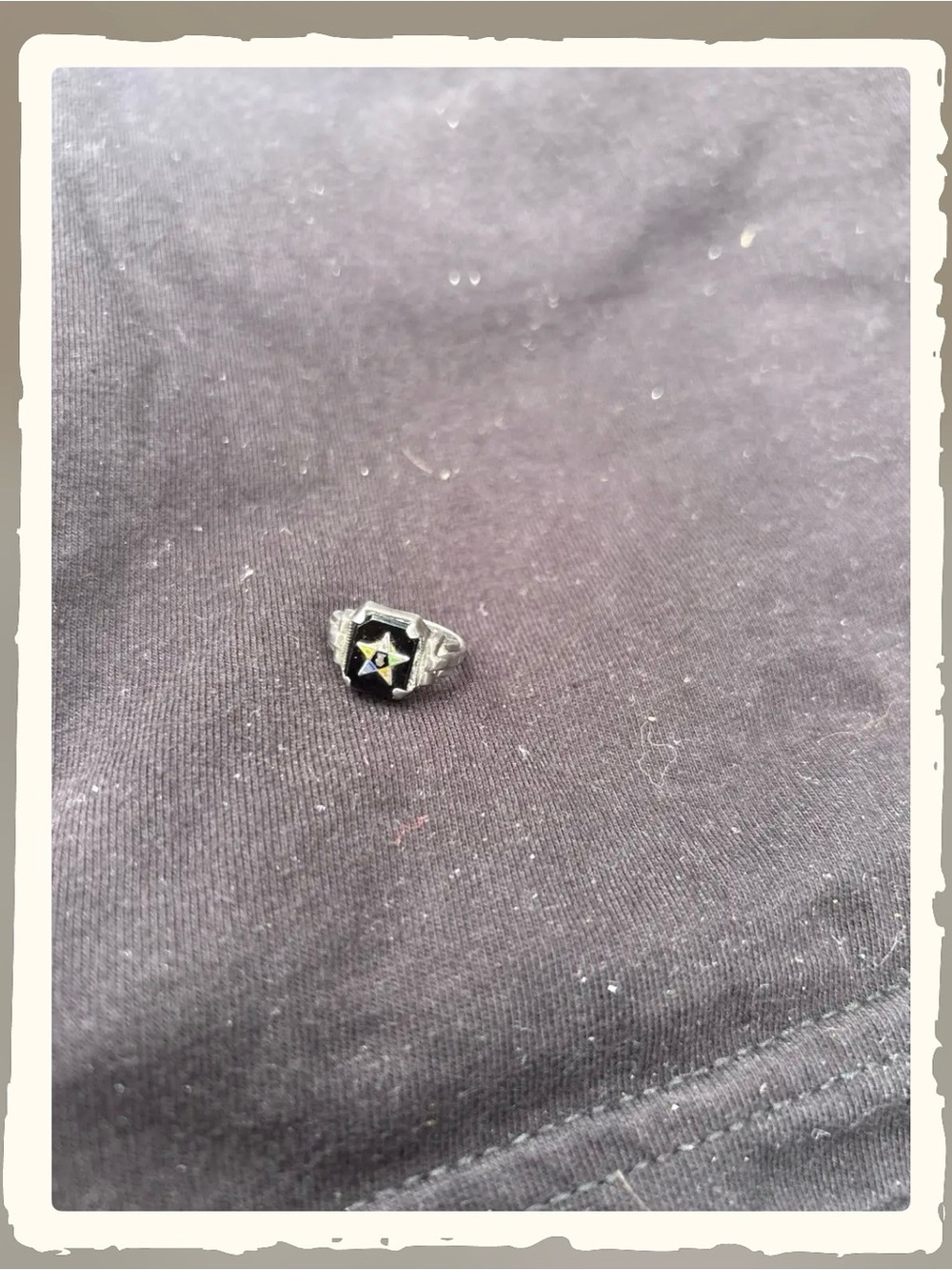 SOLD/Black and Silver mens Star Signet Ring